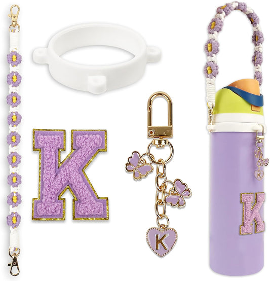 Cute Letter Charm Set Compatible with Owala Water Bottle 24 oz, 32 oz, 40 oz, Owala Kids, Owala Coffee Tumbler, Owala FreeSip – Includes Handle Strap, for Owala Accessories & Stanley Cup Accessories