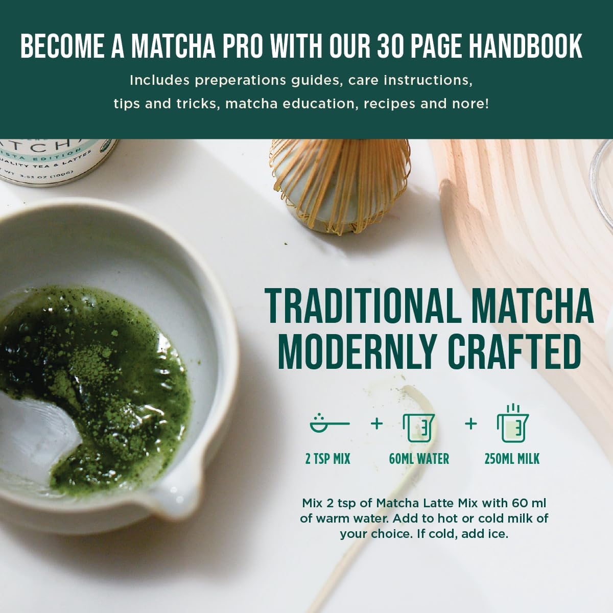 Jade Leaf Matcha - Traditional Starter Set - Japanese Matcha Gift Set Includes: Bamboo Whisk (Chasen), Scoop (Chashaku), Stainless Steel Sifter, Fully Printed Handbook