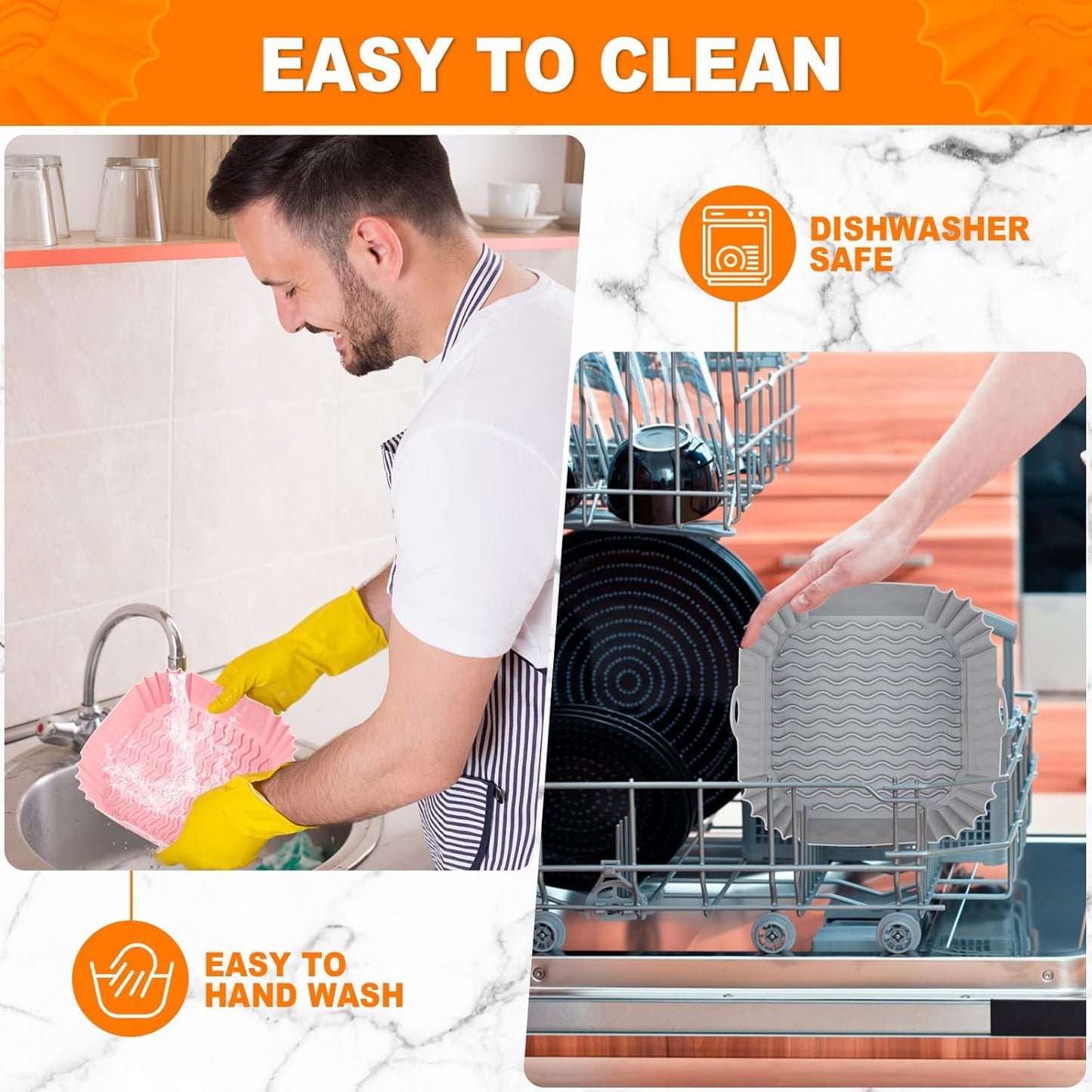 2 PCS Square Silicone Air Fryer Liners - 8 Inch Air Fryer Reusable Liners - Kitchen Accessories - AirFryer Inserts for 4 to 7 QT Oven Microwave Accessories (Grey + Pink)