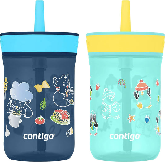 Contigo Kids’ Leighton Straw Tumbler with Spill-Proof Lid 14oz. 2 Pack Blueberry & Jade