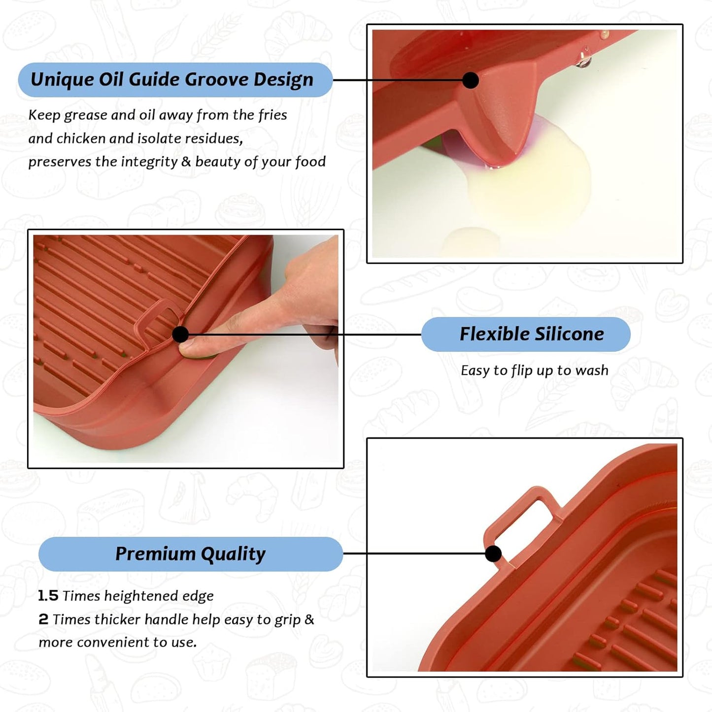 [2 Pack] Silicone Air Fryer Liners Square - Reusable Airfryer Silicone Basket - Easy to Clean Air Fryers Silicone Pot for 5.8 to 8 Qt Large Air Fryer Baking Tray Oven Accessories, 8.5 Inch