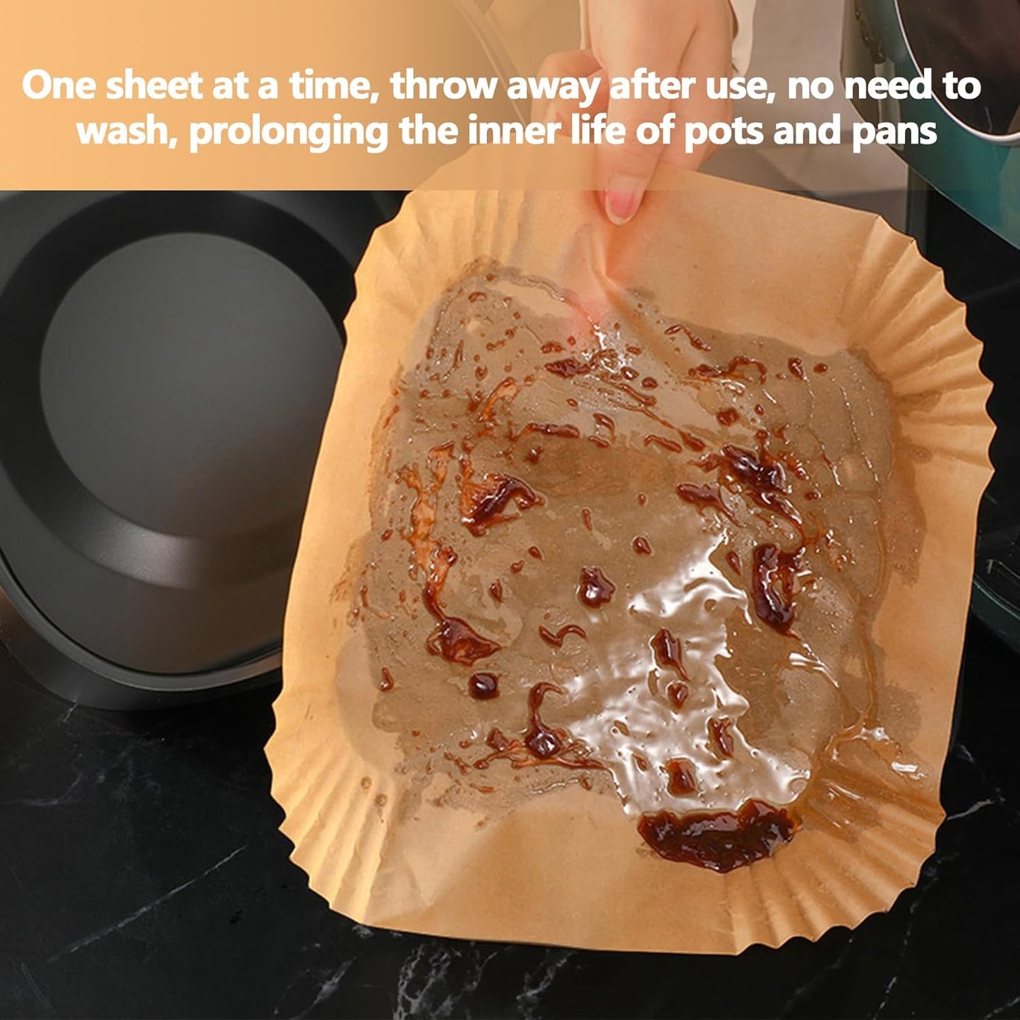 10 Inch Air Fryer Paper Liners, 150Pcs Air Fryer Liner Disposable, Oil-Proof & High-Temperature Resistant Parchment Baking Paper for Air Fryer, Microwave and Oven（Bottom Is 9 Inch）