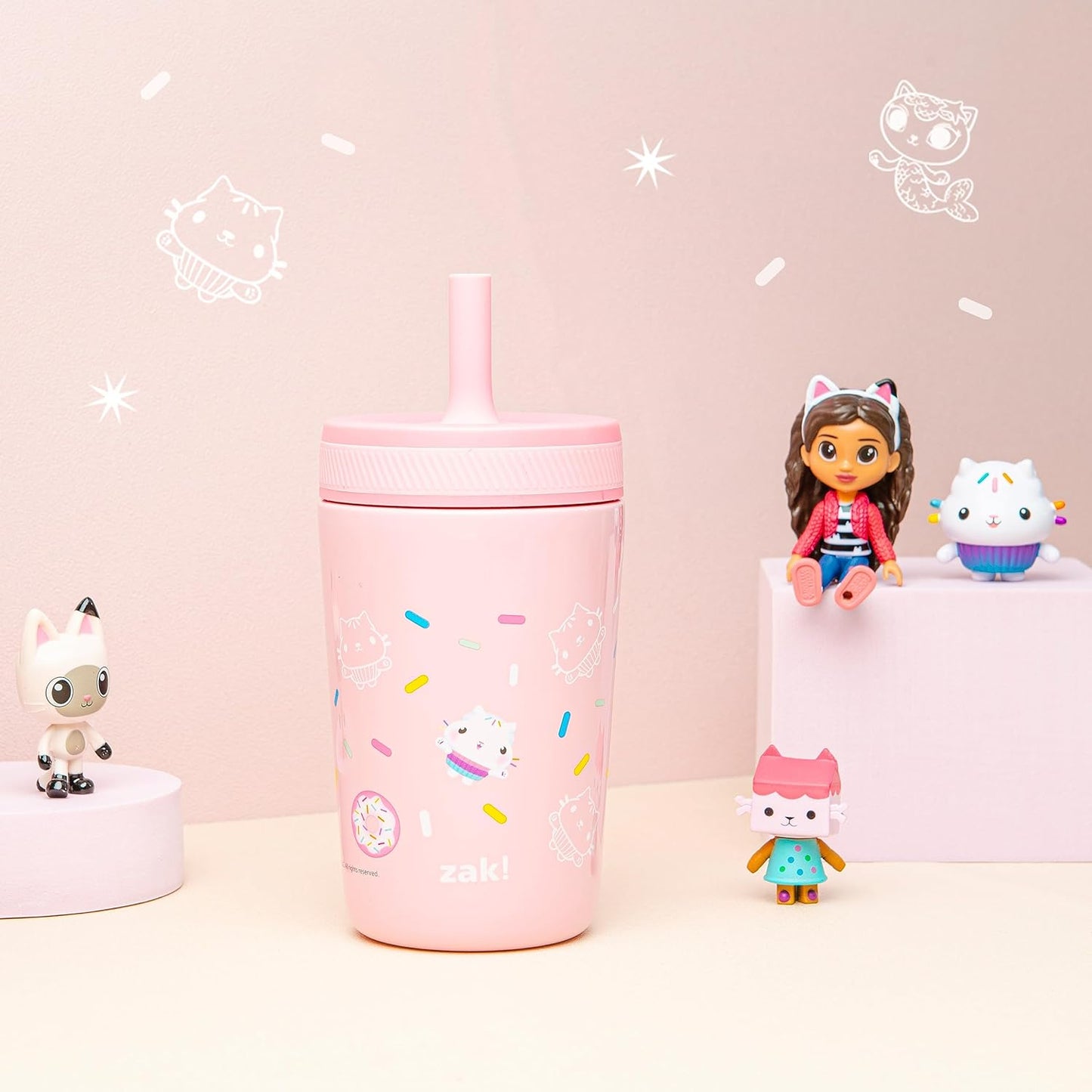 Zak Designs DreamWorks Gabby's Dollhouse Kelso Toddler Cups For Travel or At Home, 12oz Vacuum Insulated Stainless Steel Sippy Cup With Leak-Proof Design is Perfect For Kids (Cakey Cat)