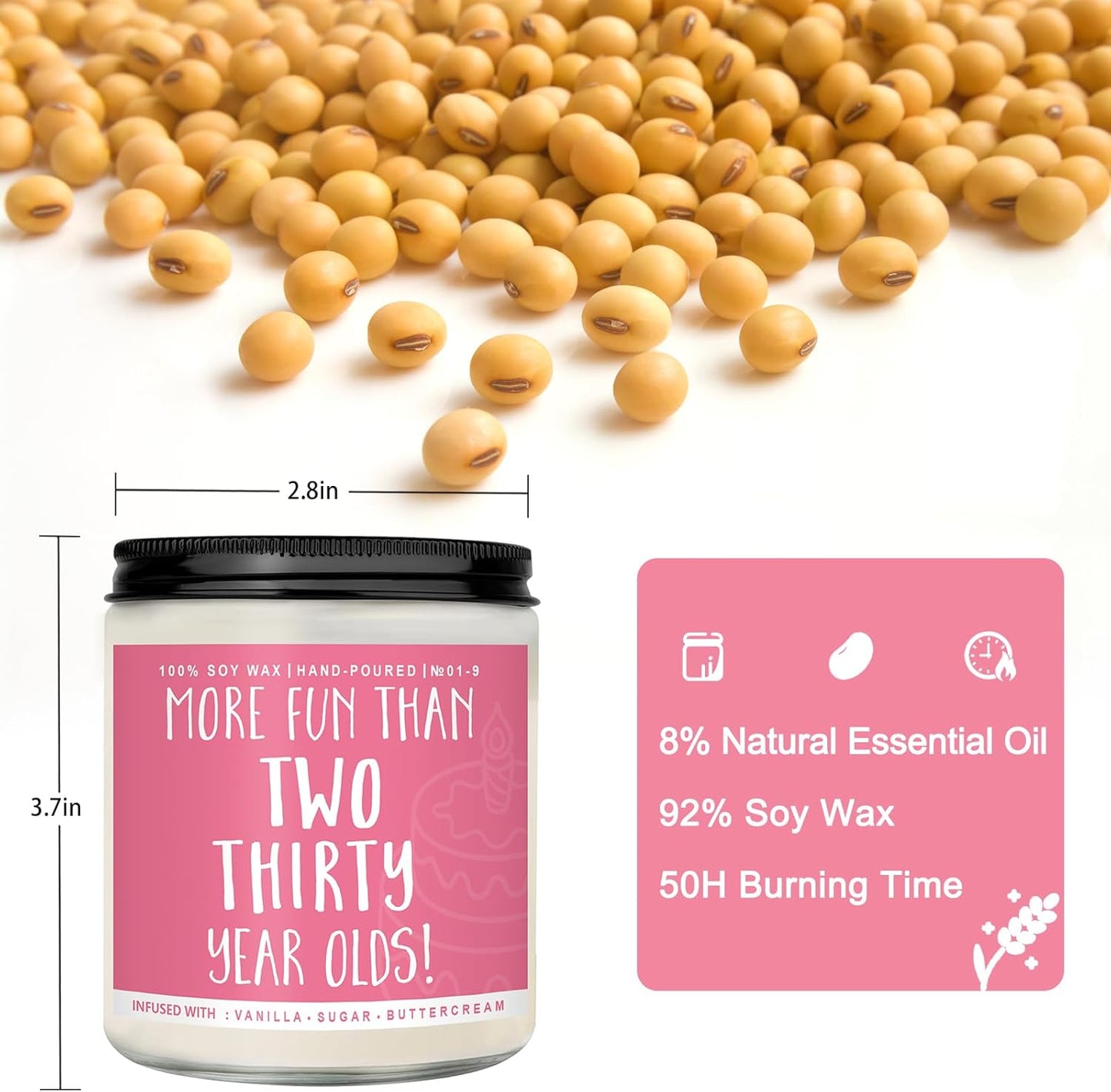 60th Birthday Gifts for Women, Perfect Birthday Present, Funny Presents for Mom, Friends, Wife, Sister, 7oz Vanilla Cream-Scented Candle