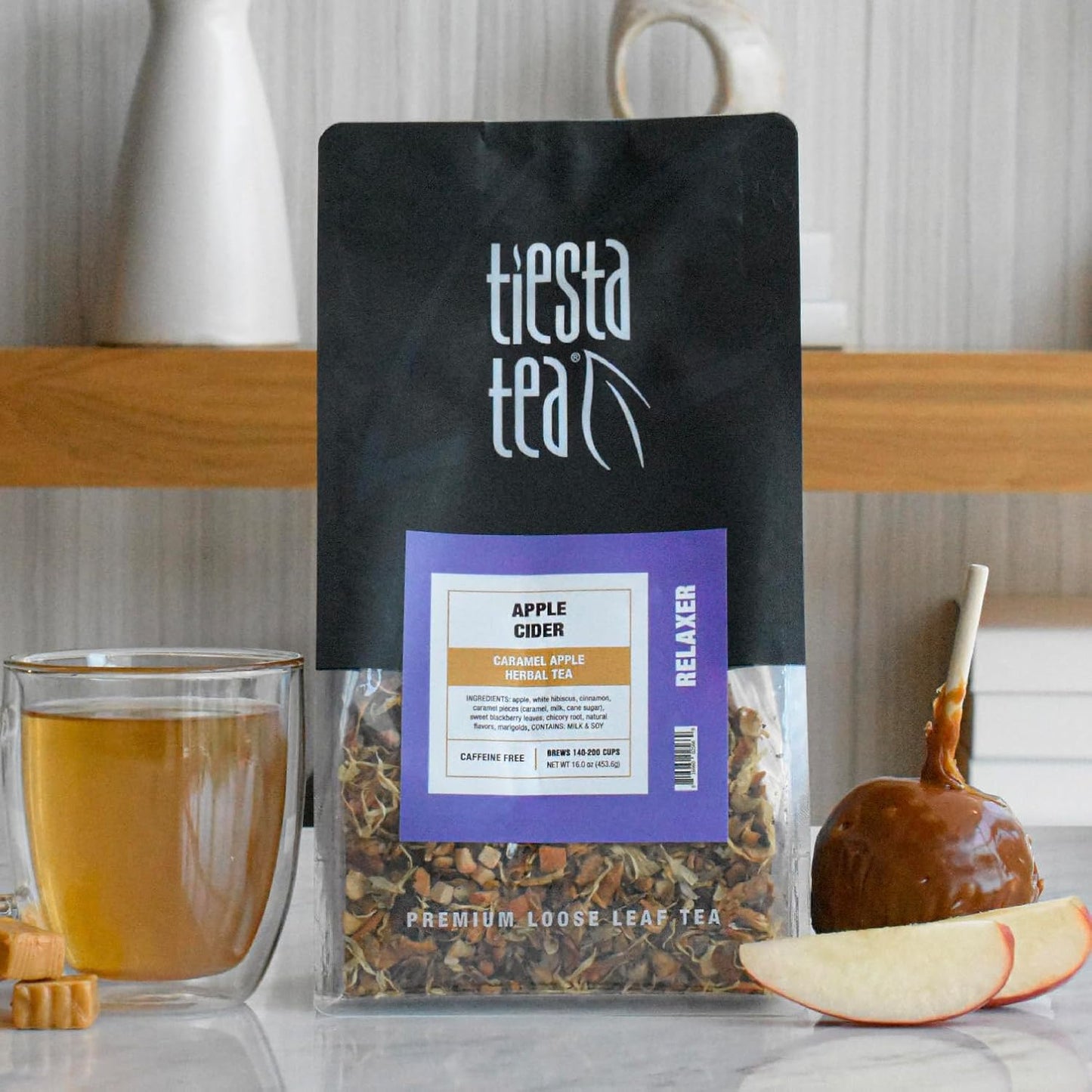 Tiesta Tea - Apple Cider, Loose Leaf, Caramel Apple Herbal Tea, Non-Caffeinated Herbal Blend, Make Hot or Iced, Brews Up to 140-200 Cups, 16 oz Resealable Bulk Pouch