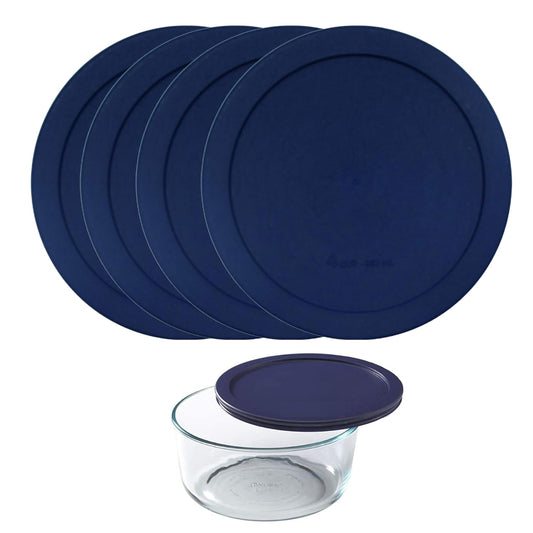 Wood Grip Lids for Pyrex and Anchor Round Glass Containers Works for 6/7 Cups - 6-Cups, Blue-4 Pack