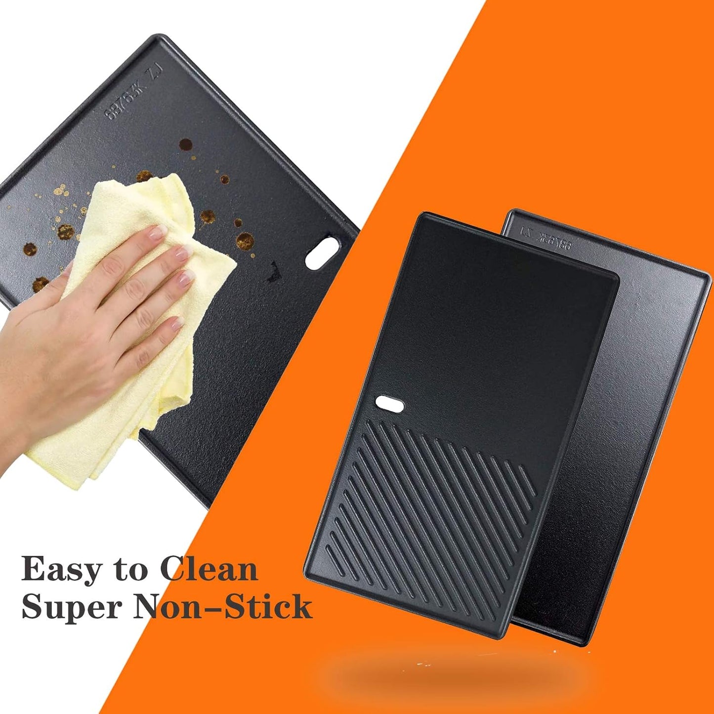 Uniflasy Cast Iron Reversible Grill Stove Top Griddle Pan 16 7/8" Skillet Flat Pan, Cast Iron Grill Griddle Plate for Charbroil 463420508 463420509 Gas Grills Replacement Parts, Cookware Accessories