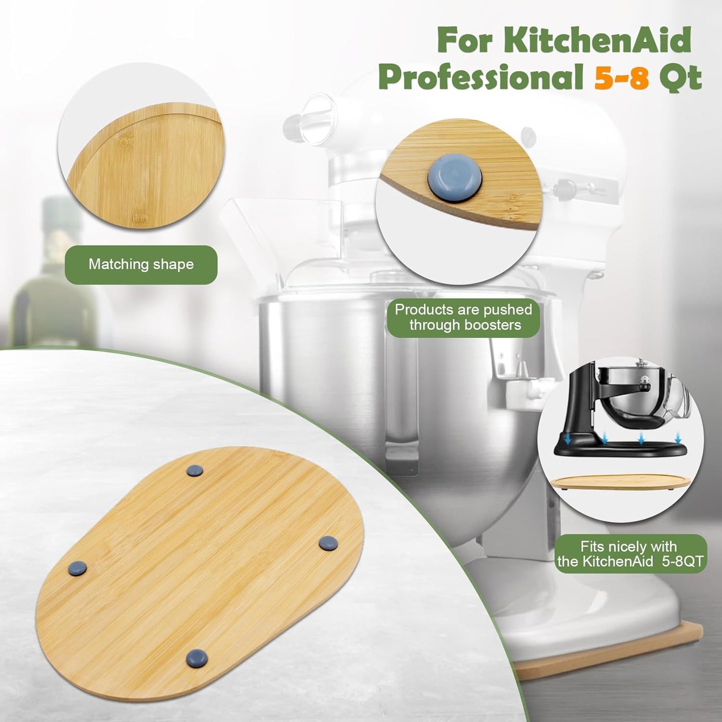 Bamboo Mixer Slider Compatible with Kitchen aid Bowl Lift 5-8 Qt Stand Mixer - Kitchen Countertop Storage Mover Sliding Caddy for Kitchen Aid 5-8 Qt Mixer