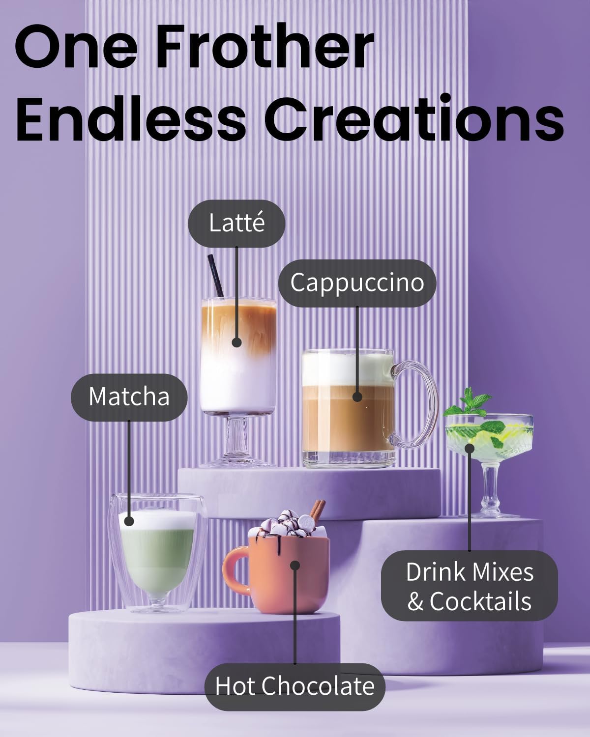 Elementi Milk Frother Wand & Drink Mixer with Stand - Powerful Coffee Frother Handheld Coffee Mixer Wand - Hand Held Milk Foamer to Make Perfect Cappuccinos, Lattes & Drink Mixes at Home (Sunrise)