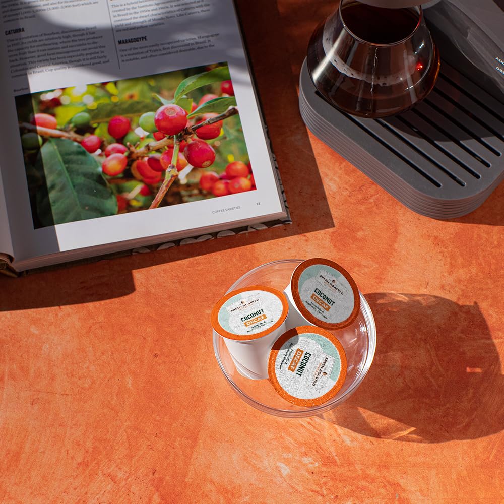 Fresh Roasted Coffee, Decaf Coconut, Flavored Coffee Pods, 24 Count