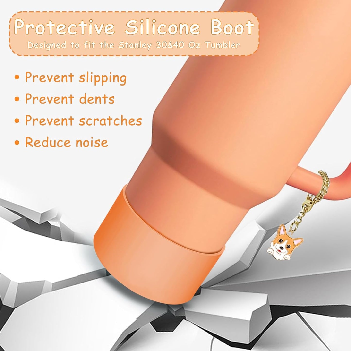 Stanley Cup Accessories Set,Including 2 Pcs 0.4in Straw Cover, 1 Silicone Spill-Proof Stopper, 1 Cute Dog Handle Charm, 1 Silicone Boot Fits Stanley 40&30 Oz Tumbler (Sunshine Orange)