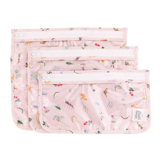 Bumkins Disney Travel Bag, Toiletry, Baby, TSA Approved Pouch, Zip Bag, Quart Size Airline Compliant, Clear-Sided, Diaper Bag Organization, Makeup, Accessories, Set of 3 Sizes, Princess Magi