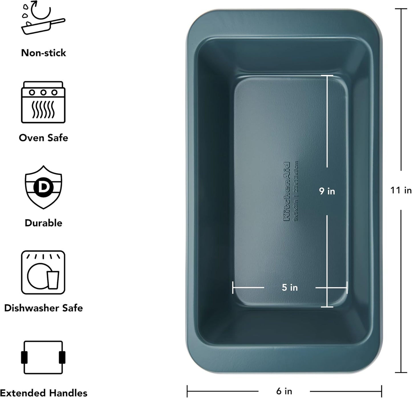 KitchenAid Nonstick Swiss Engineered Aluminized Steel Loaf Pan, Dishwasher Safe, Agave, 9x5 Inch