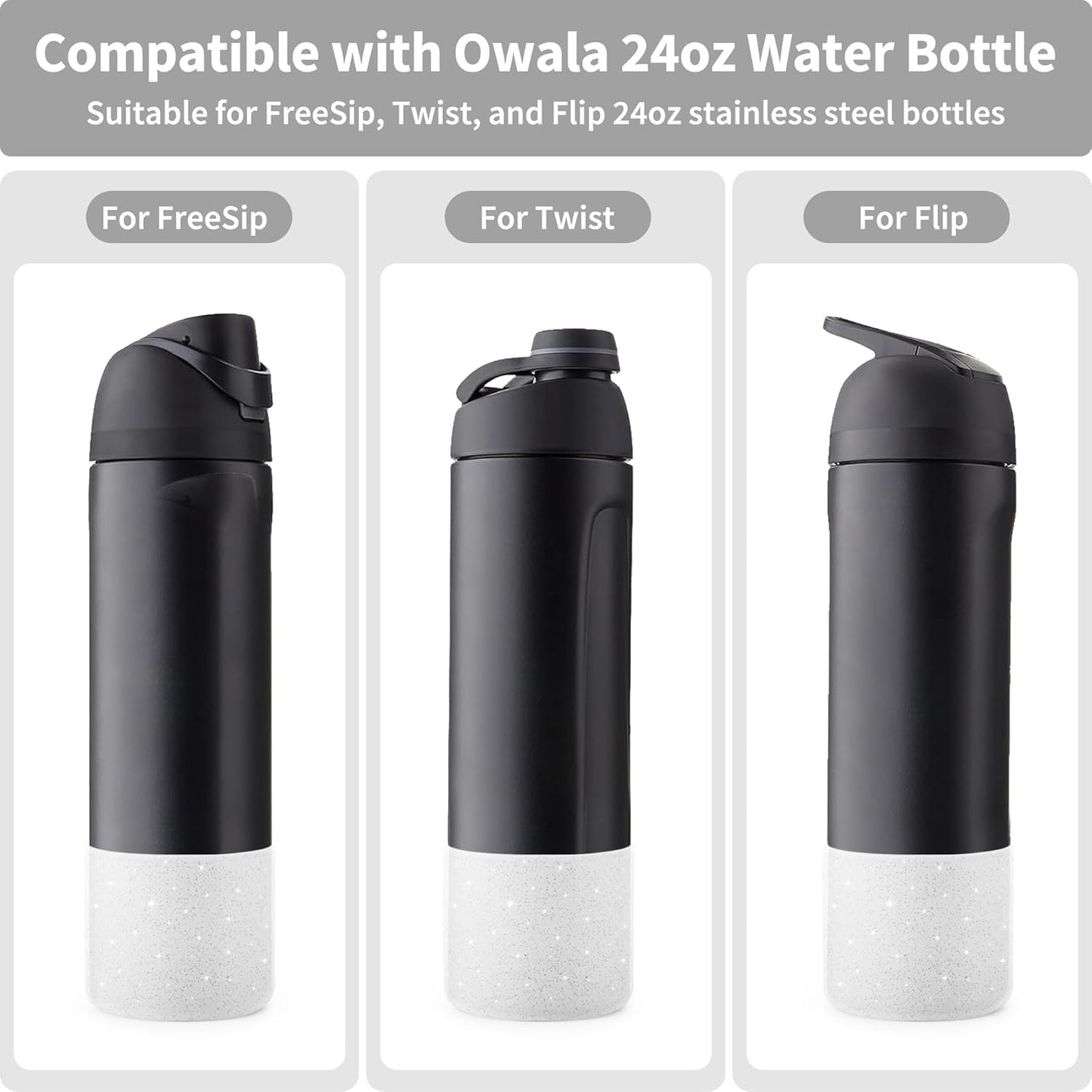 Silicone Boot for Owala 24 oz Water Bottles, Anti-Slip Protective Sleeve for Owala Twist & FreeSip & Flip Stainless Steel Water Bottle, Boot Bottom Base for Owala (Glitter White)