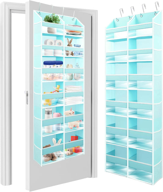HOMELUX THEORY Heavy Duty Over the Door Organizer - Extra Wide Closet Organizers And Storage, Hanging Storage Door for Bedroom & Baby Nursery, 1PC Baby Blue