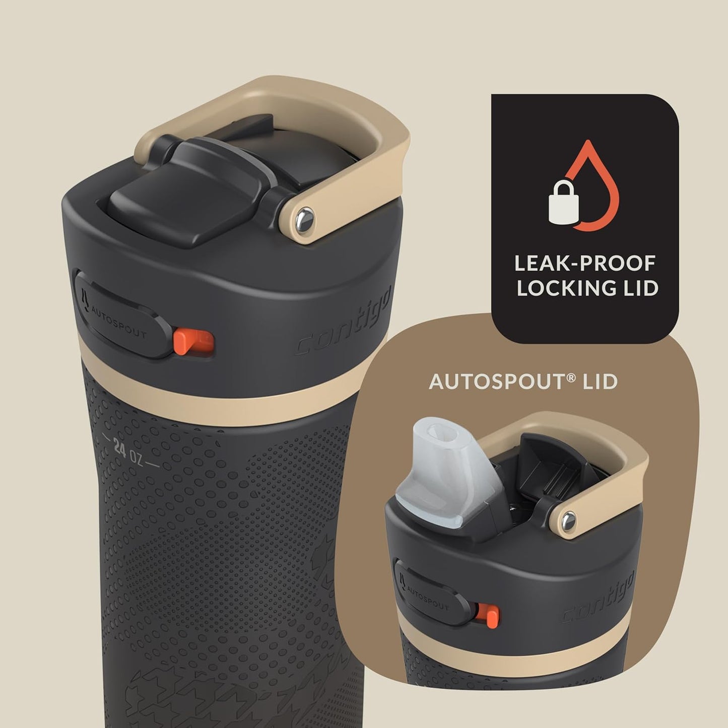 Contigo x Ally Love Ashland Chill 2.0, Stainless Steel, Spill Proof Water Bottle with AutoPop Easy Lean Lid, BPA Free, 24oz, Licorice