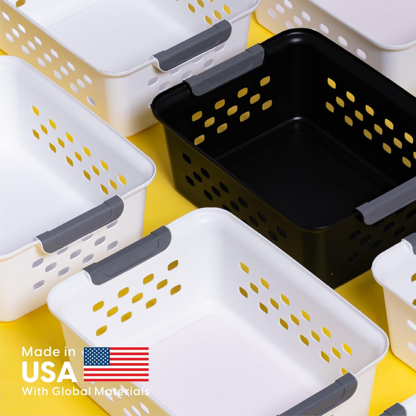 IRIS USA Plastic Basket, 4-Pack, Medium, Shelves Storage Basket for Organizing Pantry, Office, Craft Room, Cabinet, Bedroom, Closet, Laundry Room, White
