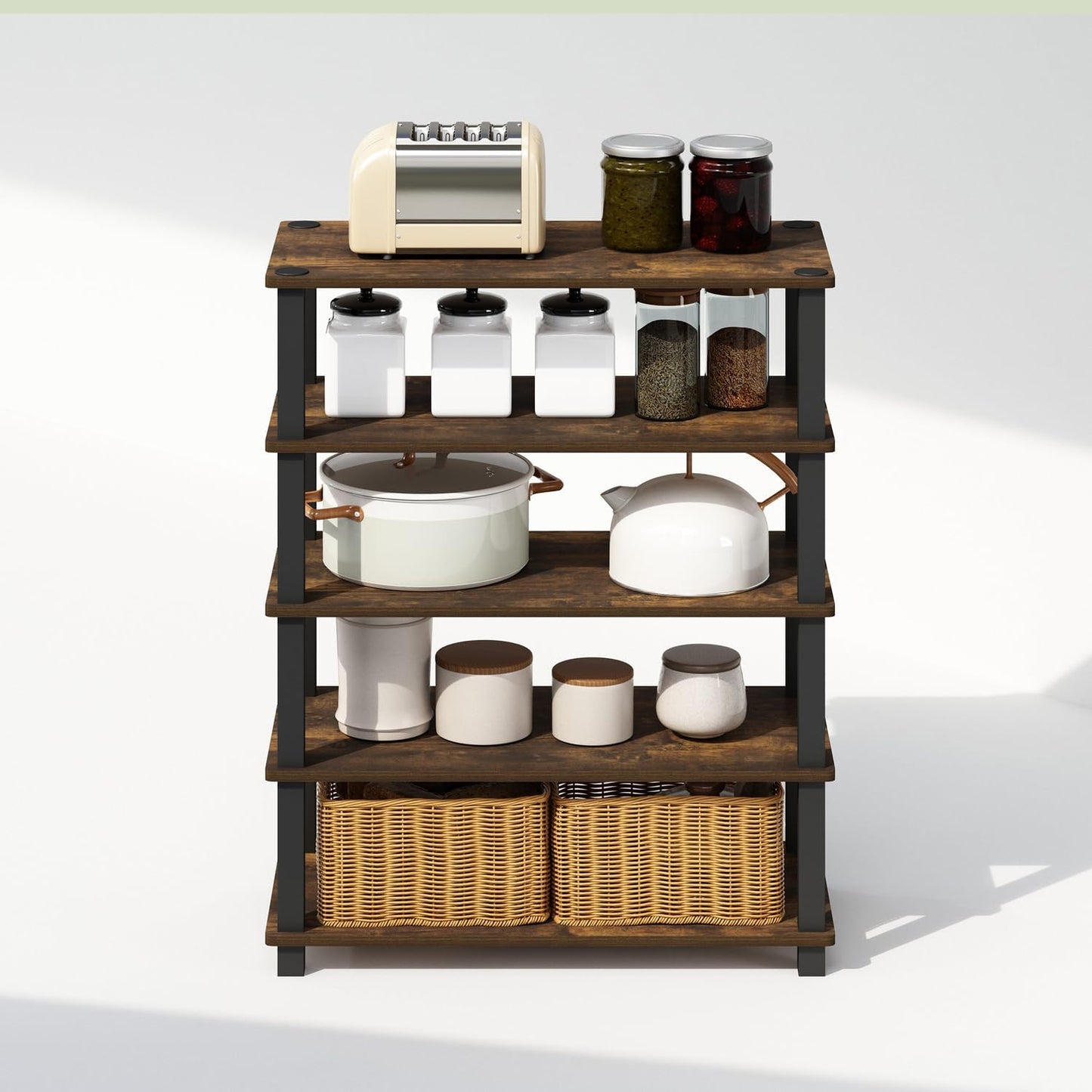 Furinno Turn-S-Tube Storage Shelves Set of 2, 3-Tier Stackable Standing Shelf, Open Corner Shelf, for Organization and Storage, Living Room, Garage, Home Office, Amber Pine