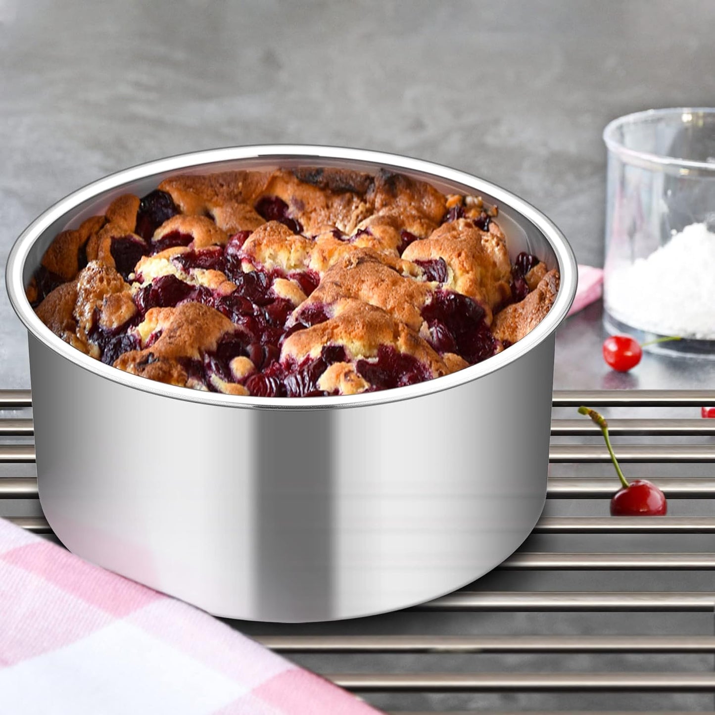 TeamFar 6 Inch Cake Pan, Stainless Steel Round Deep Baking Cake Pan for Wedding Birthday Party, Non-Toxic & Heavy Duty, Deep Wall & Straight Side, Mirror Finish & Dishwasher Safe