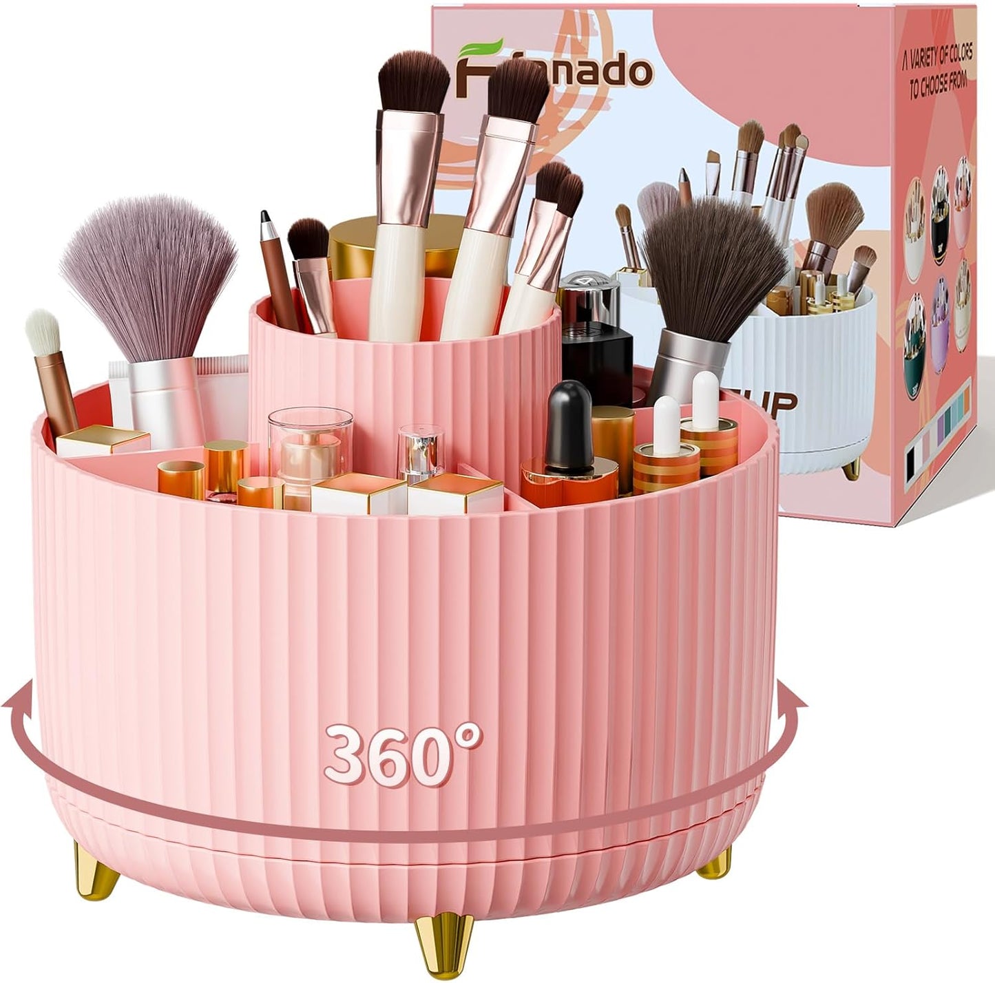 360° Rotate Makeup Brush Holder Organizer, Makeup Organizers Countertop, Makeup organization and Skincare Storage for Vanity, Desktop, Bathroom (Pink)