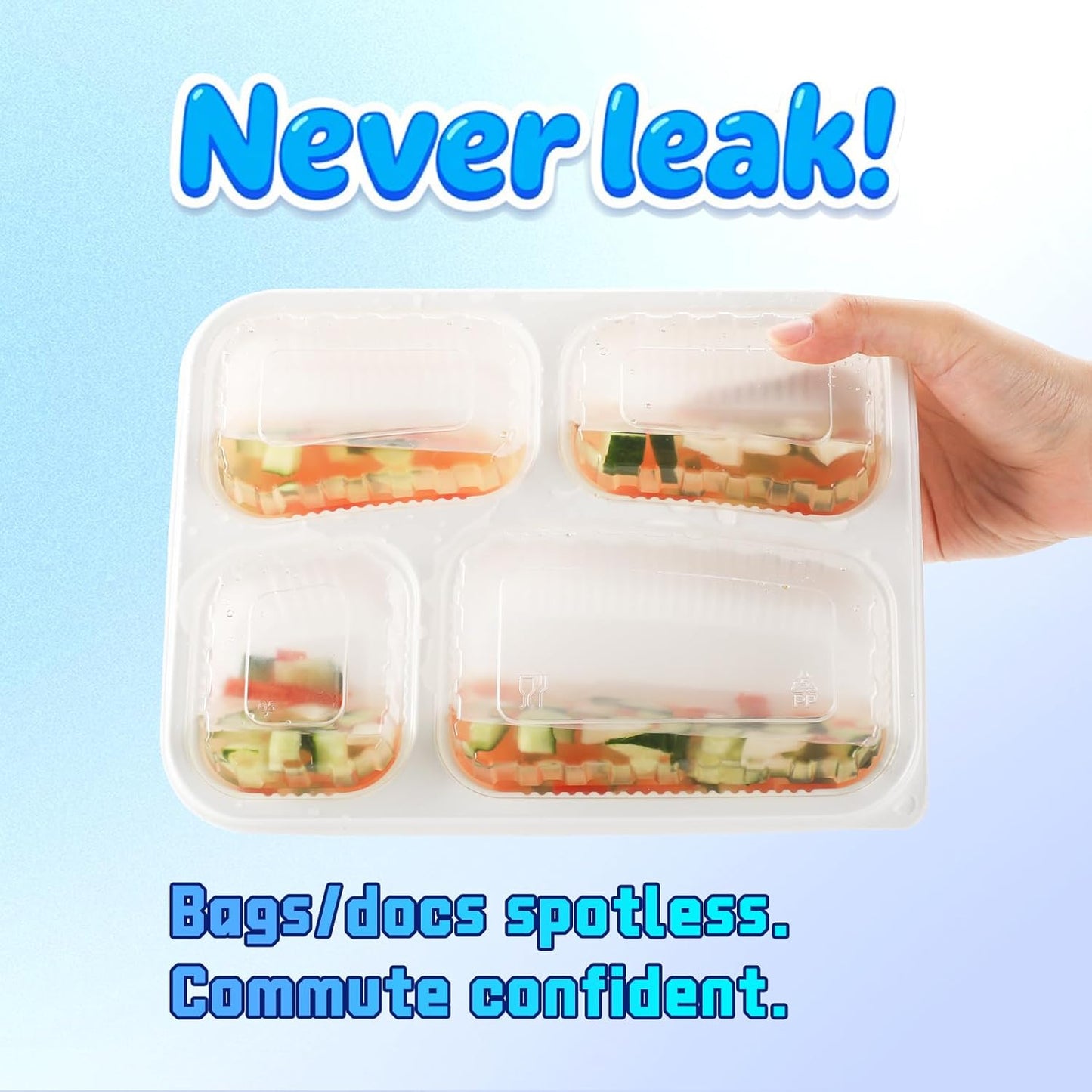 YANGRUI Food Containers with Lid 40 Pack 34 oz - Reusable Shrink Wrap 4 Compartment Leakproof Takeout | BPA Free Flexible PP Plastic Container | Dishwasher & Microwave Safe Hotel Grade White To Go Box