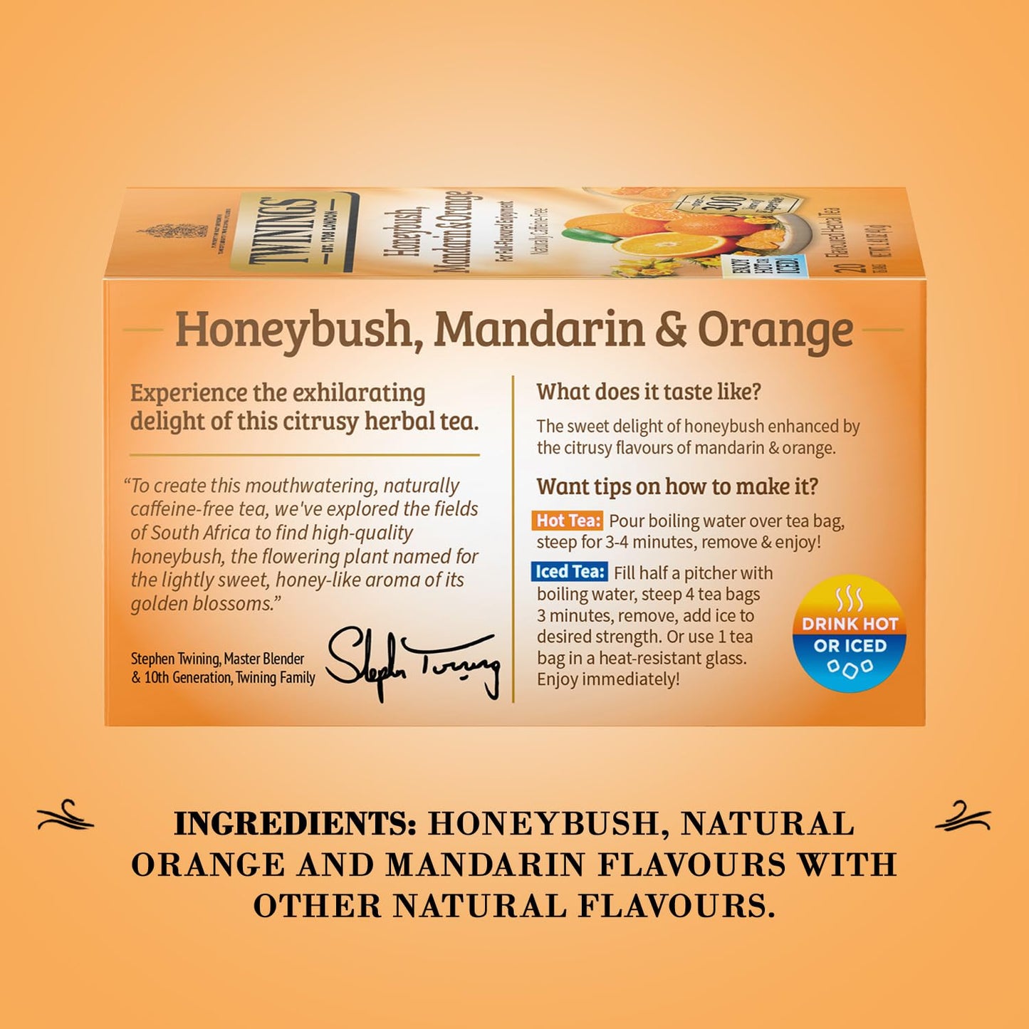 Twinings of London Honeybush, Mandarin, and Orange Herbal Tea Bags, 20 Count