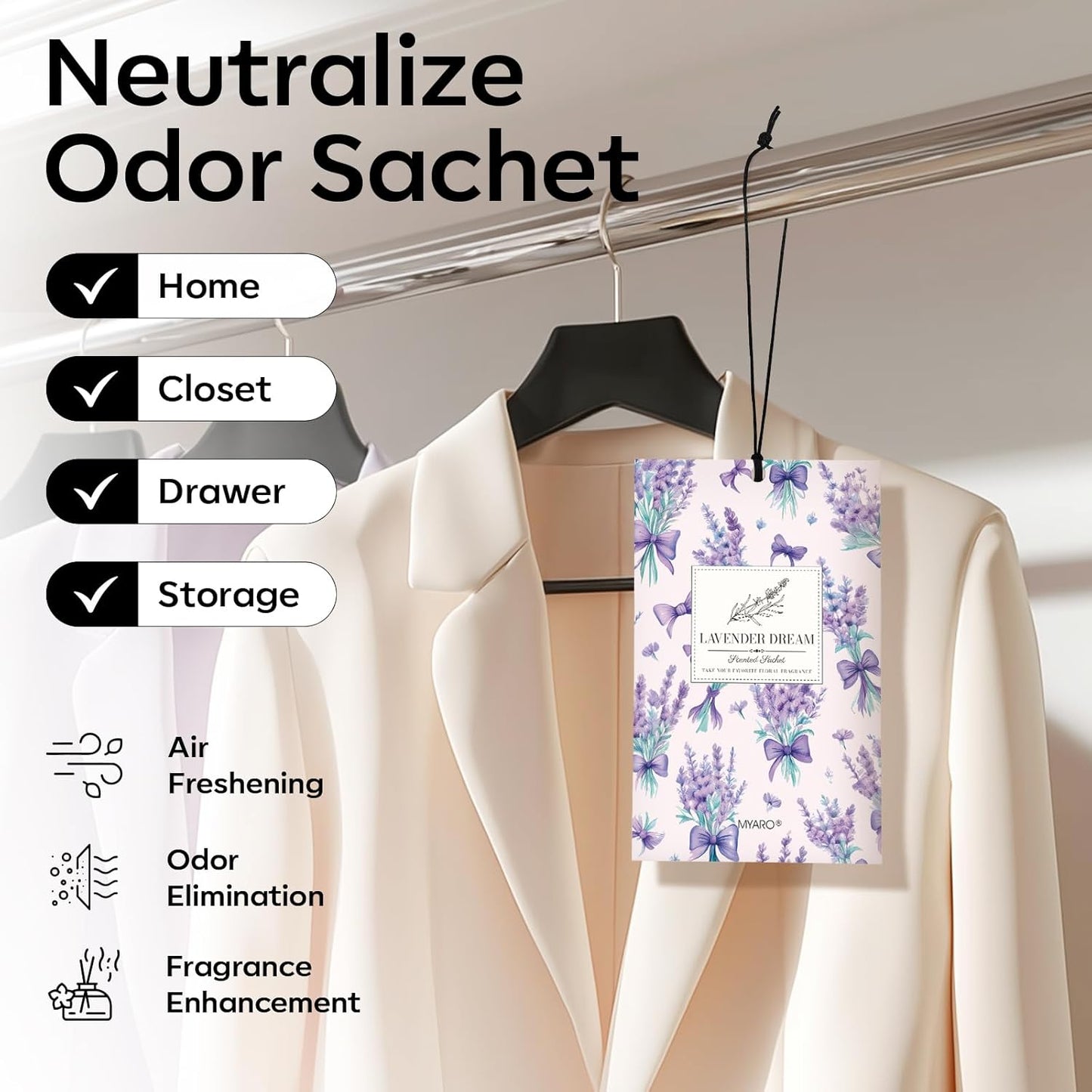 MYARO 20 Packs Fresh Lavender Scent Air Freshener for Drawer and Closet Long Lasting Sachets Bags Drawer Odor Deodorizers Home Car Fragrance