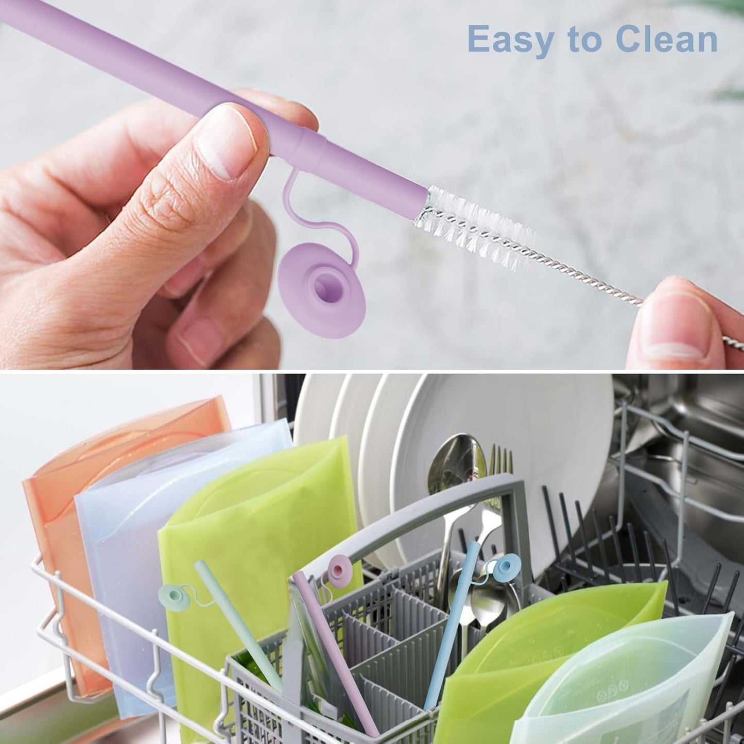 4 PCS Reusable 12 inch Long Silicone Straws with Cowboy Straws Cover Cap for Stanley Cup 40 oz 30 oz 20 oz, Stanley Tumbler Accessorie (White,Green,Purple,Blue)