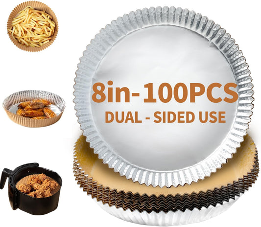 Katbite Round Air Fryer Liners Disposable,8 Inch Non-Stick Food-Grade Paper Inside&Reinforced Aluminum Foil Outside,5-8 QT Air Fryer Accessories for Oven Pans,Baking Baskets,80pcs -(PerformanceSeries)