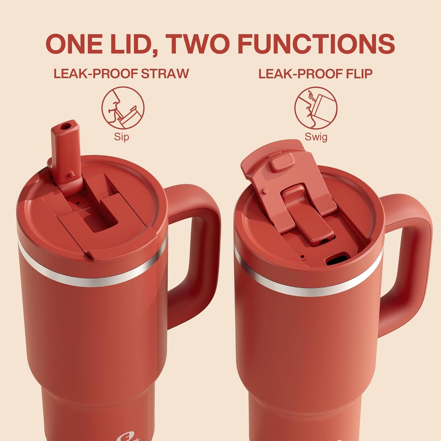 32 oz Tumbler with Handle and Straw: Stainless Steel Insulated Tumbler Keeps Cold for 24 Hours, Leakproof Travel Cup Fits in Cup Holder and BPA-Free,Medium Carmine