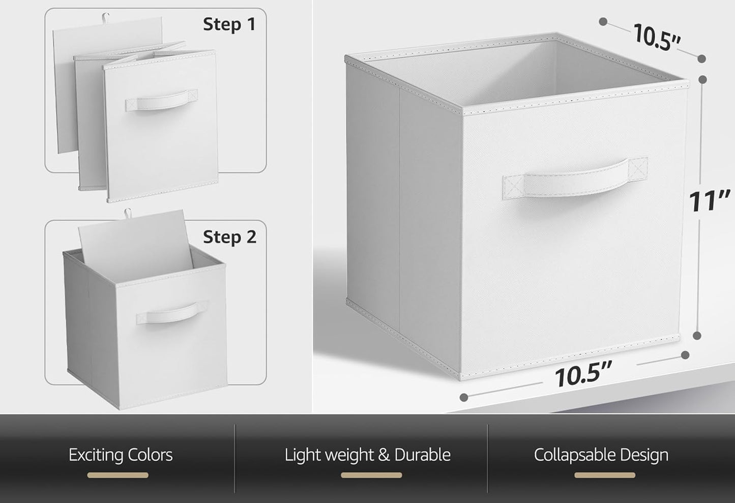 Sorbus Foldable Storage Cubes - 6 Pack, 11 Inch, White, Fabric, Foldable, Storage and Organization, Versatile Use, Collapsible Storage, Lightweight and Durable
