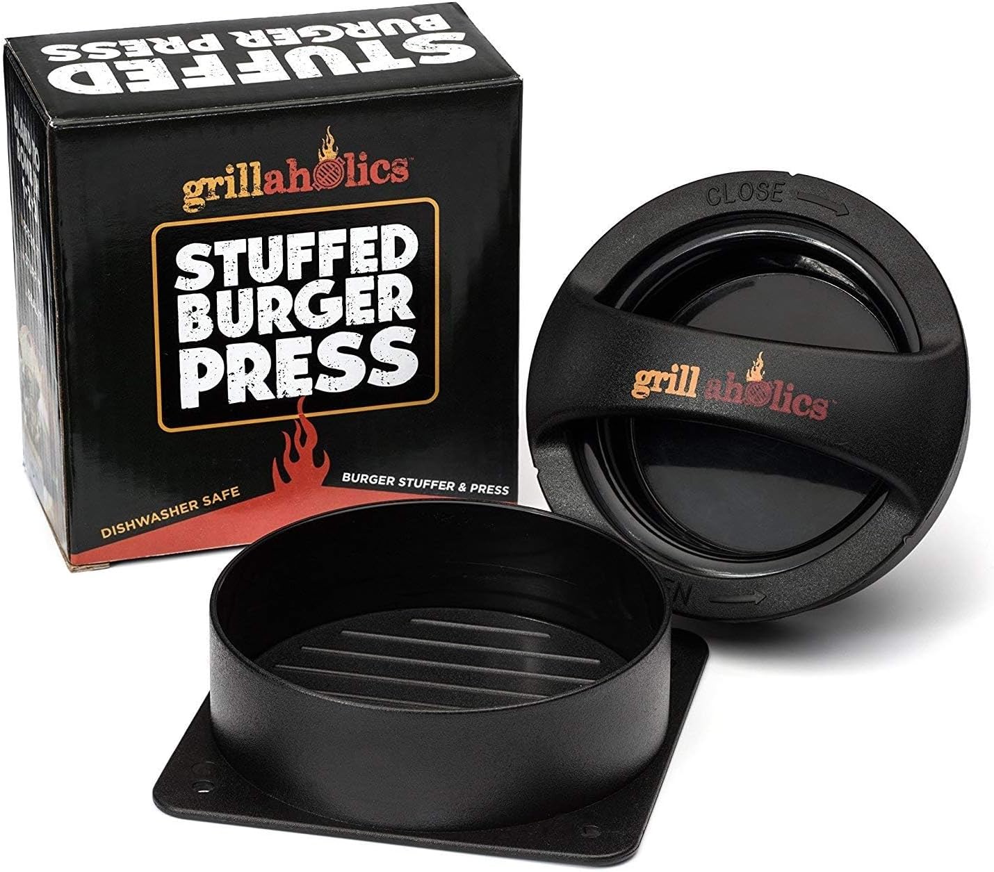 Grillaholics Stuffed Burger Press and Recipe eBook - Extended Warranty - Burger Stuffer & Hamburger Patty Maker - The Perfect Grilling Gift & Stocking Stuffer