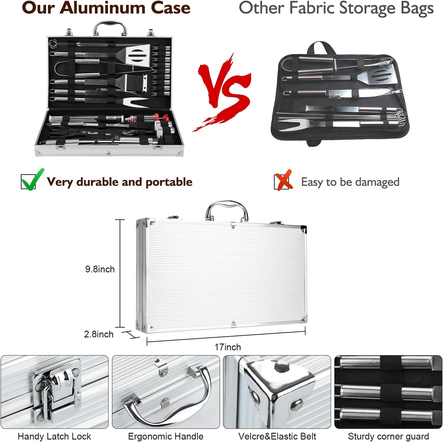 Grill Set, Grilling Gifts for Men, 34PCS BBQ Tools Accessories for Outdoor Grill with Aluminum Case, Spatula,Tongs &Skewers,Smoker Accessories for Birthday, Dad, Wedding