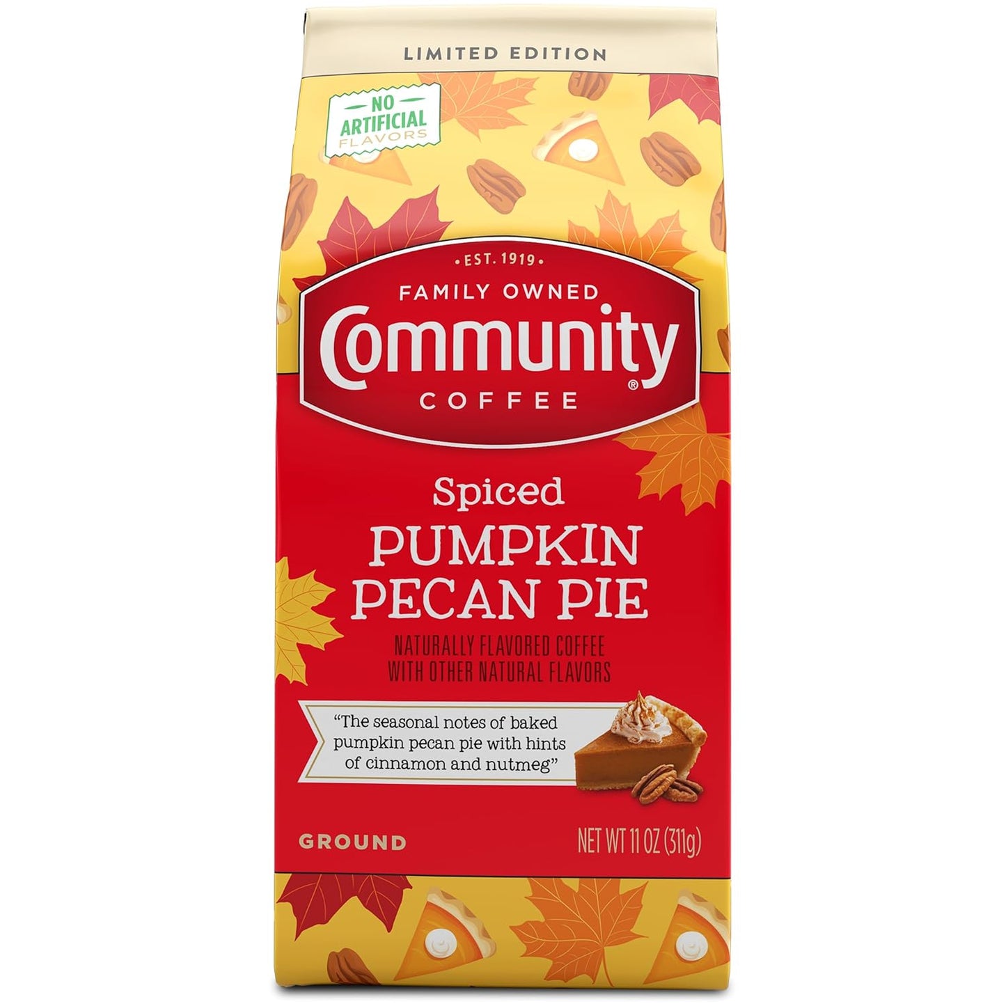 Community Coffee Spiced Pumpkin Pecan Pie Flavored Ground Coffee, Limited Edition, Medium Roast, 11 oz Bag (Pack of 6)