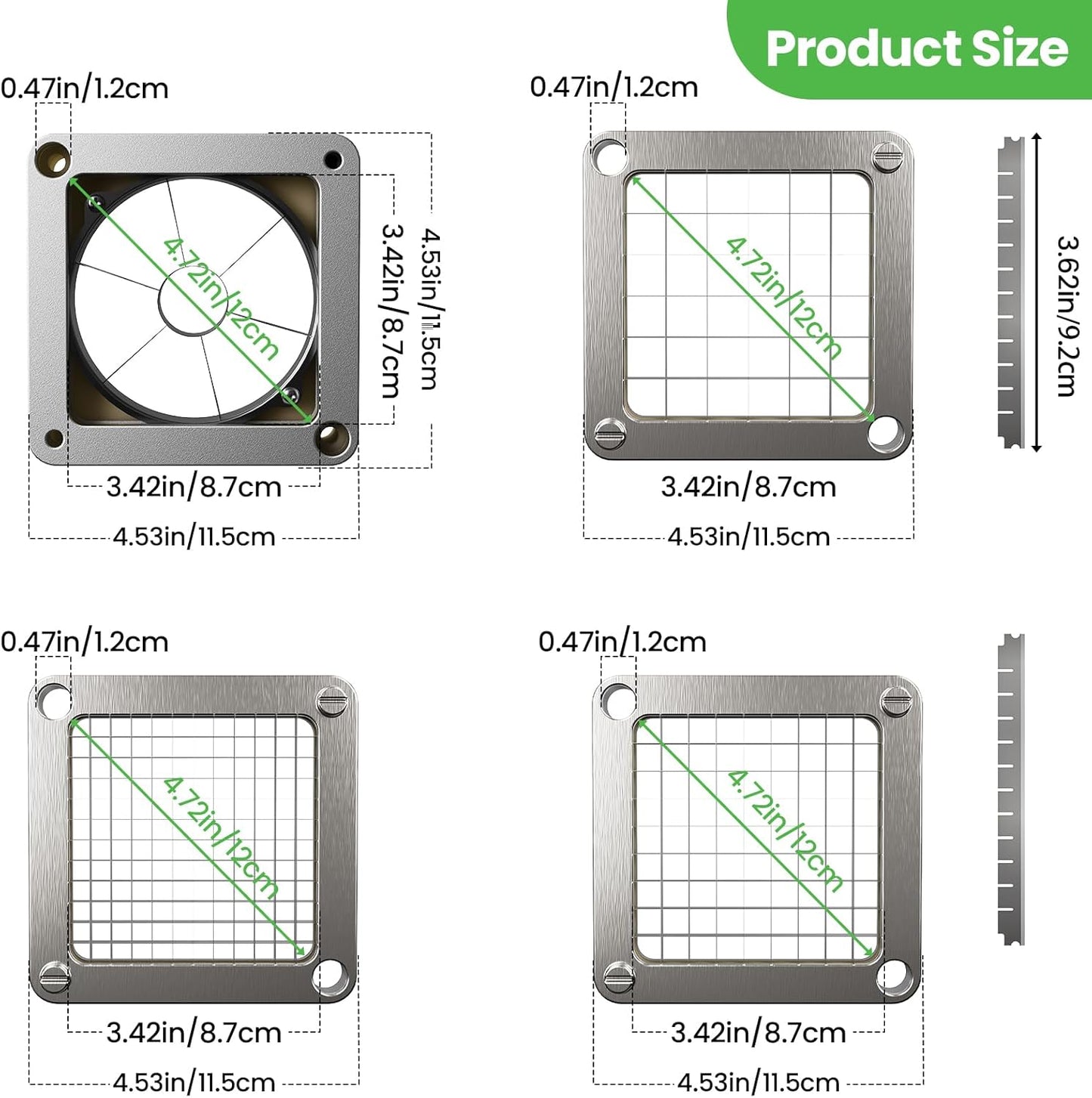 3/8" Replacement Vegetable Chopper Blade, 420j2 Stainless Steel Interchangeable Blade & Pusher Block Set for Commercial Vegetable Dicer Fruit Cutter