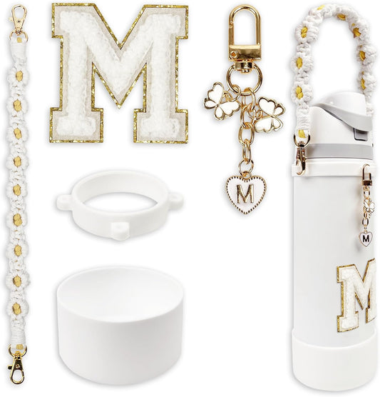 SITKOL Silicone Boot Cute Monogram Set Compatible with Owala Water Bottle 24 oz, 32 oz, 40 oz - Perfect Letter Owala Accessories for Owala Tumbler, Owala Free Sip, Pink Owala, Black Owala