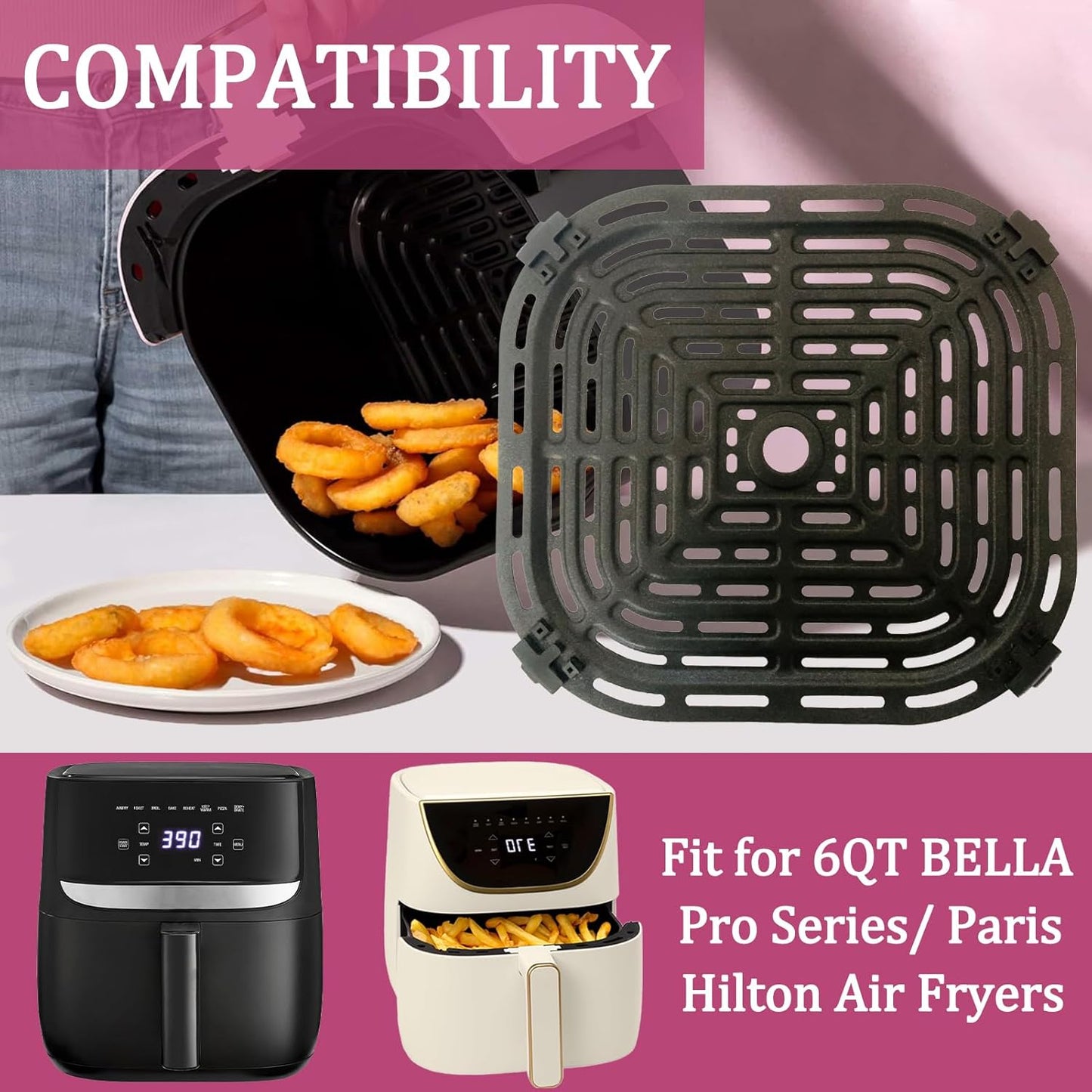 6QT Air Fryer Grill Pan for Bella Pro Series/Paris Hilton Air Fryers, Upgraded Air Fryer Grill Crisper Plate Rack Tray Insert Grate Grid Shelf for 6QT Paris Hilton Air Fryer, Dishwasher Safe