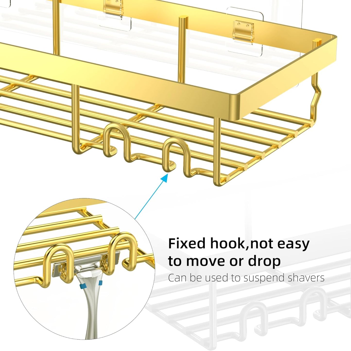 Moforoco 3-Pack Shower Caddy Basket Shelf with Soap Holder, No Drilling Traceless Adhesive Shower Wall Shelves, Rustproof Gold Bathroom Shower Storage Organizer