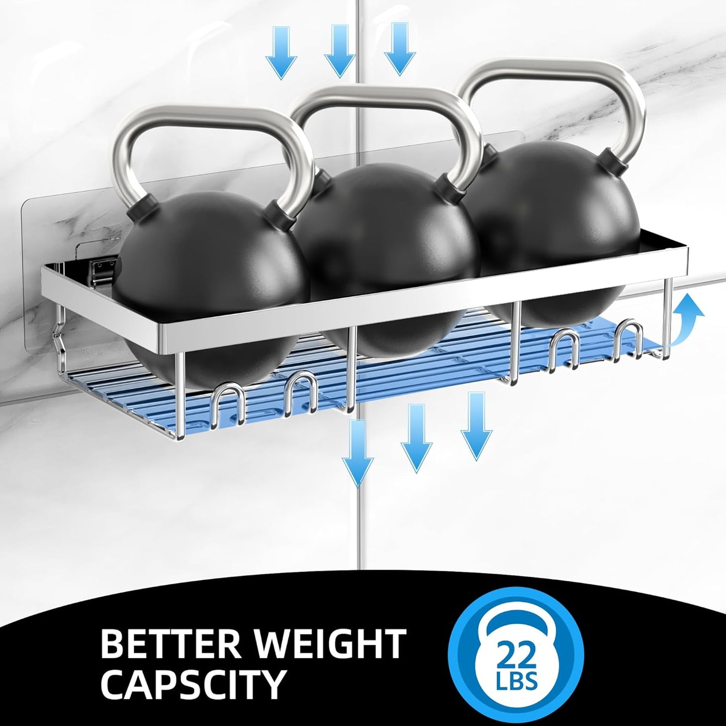 Moforoco 3-Pack Shower Caddy Basket Shelf with Soap Holder, No Drilling Traceless Adhesive Shower Wall Shelves, Rustproof Silver Bathroom Shower Storage Organizer