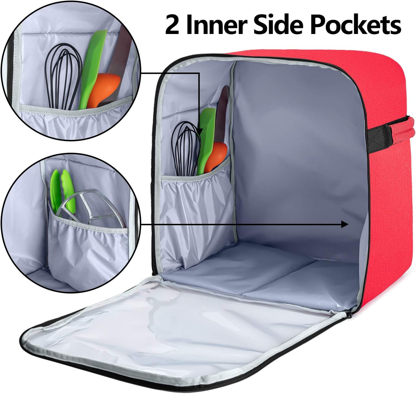 Luxja Dust Cover Compatible with 6-8 Quart KitchenAid Mixers (with a Bottom Padding Pad), Dust Cover (Clear Front Panel) for Stand Mixers and Extra Accessories, Red (Patented Design)