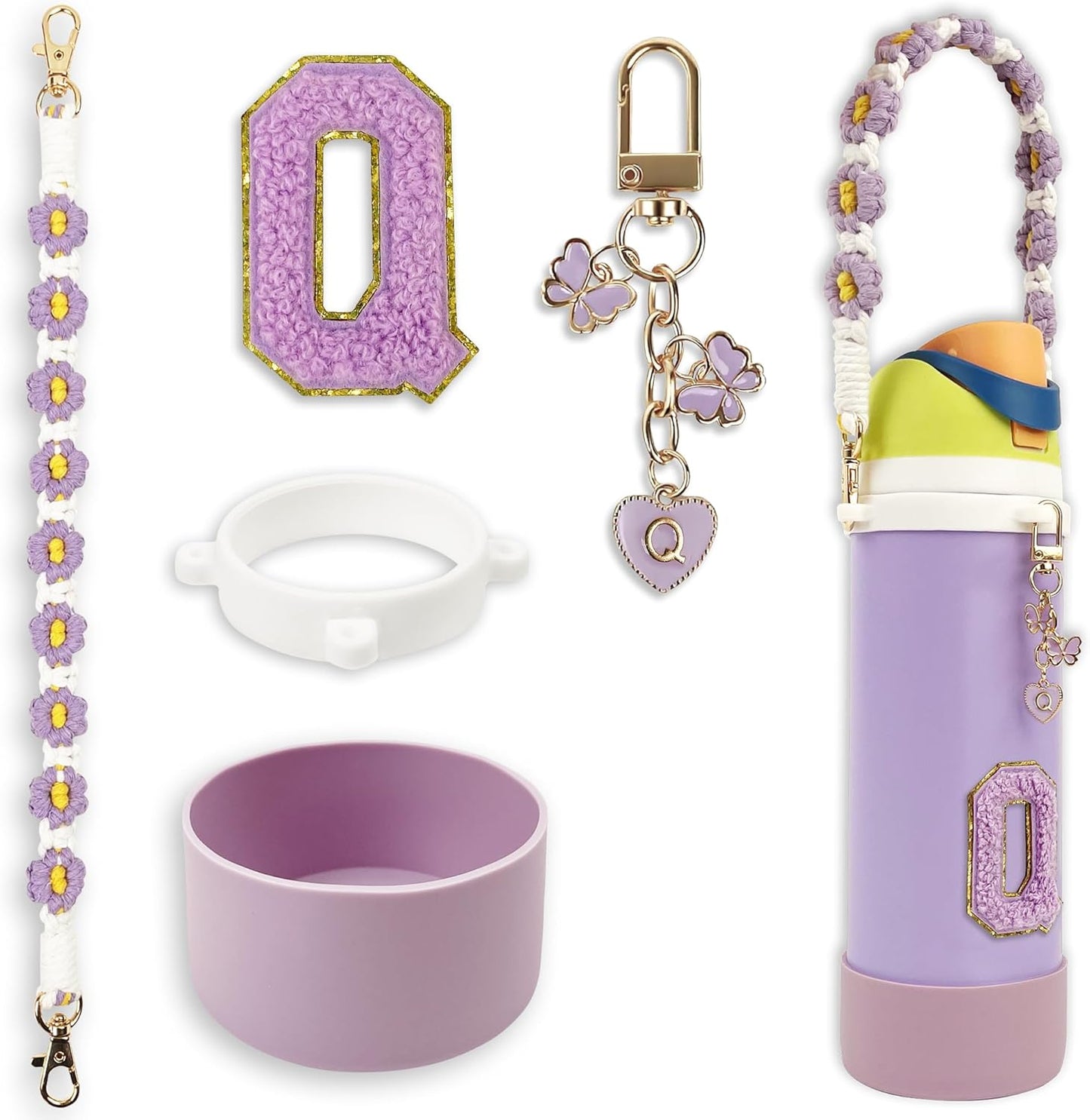 SITKOL Silicone Boot Cute Monogram Set Compatible with Owala Water Bottle 24 oz, 32 oz, 40 oz - Perfect Letter Owala Accessories for Owala Tumbler, Owala Free Sip, Pink Owala, Black Owala