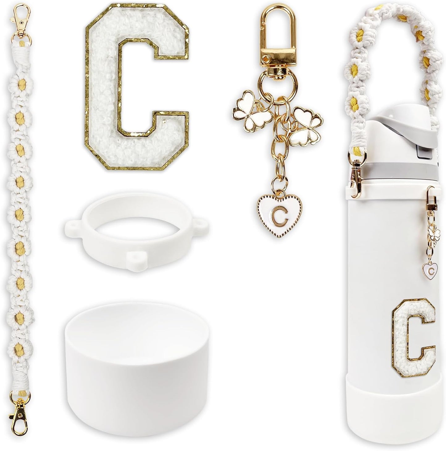 SITKOL Silicone Boot Cute Monogram Set Compatible with Owala Water Bottle 24 oz, 32 oz, 40 oz - Perfect Letter Owala Accessories for Owala Tumbler, Owala Free Sip, Pink Owala, Black Owala