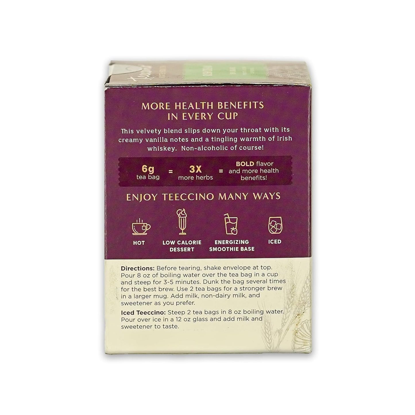 Teeccino Irish Cream Herbal Tea, Rich & Roasted Herbal Tea That’s Caffeine Free & Prebiotic for Natural Energy, 10 Tea Bags