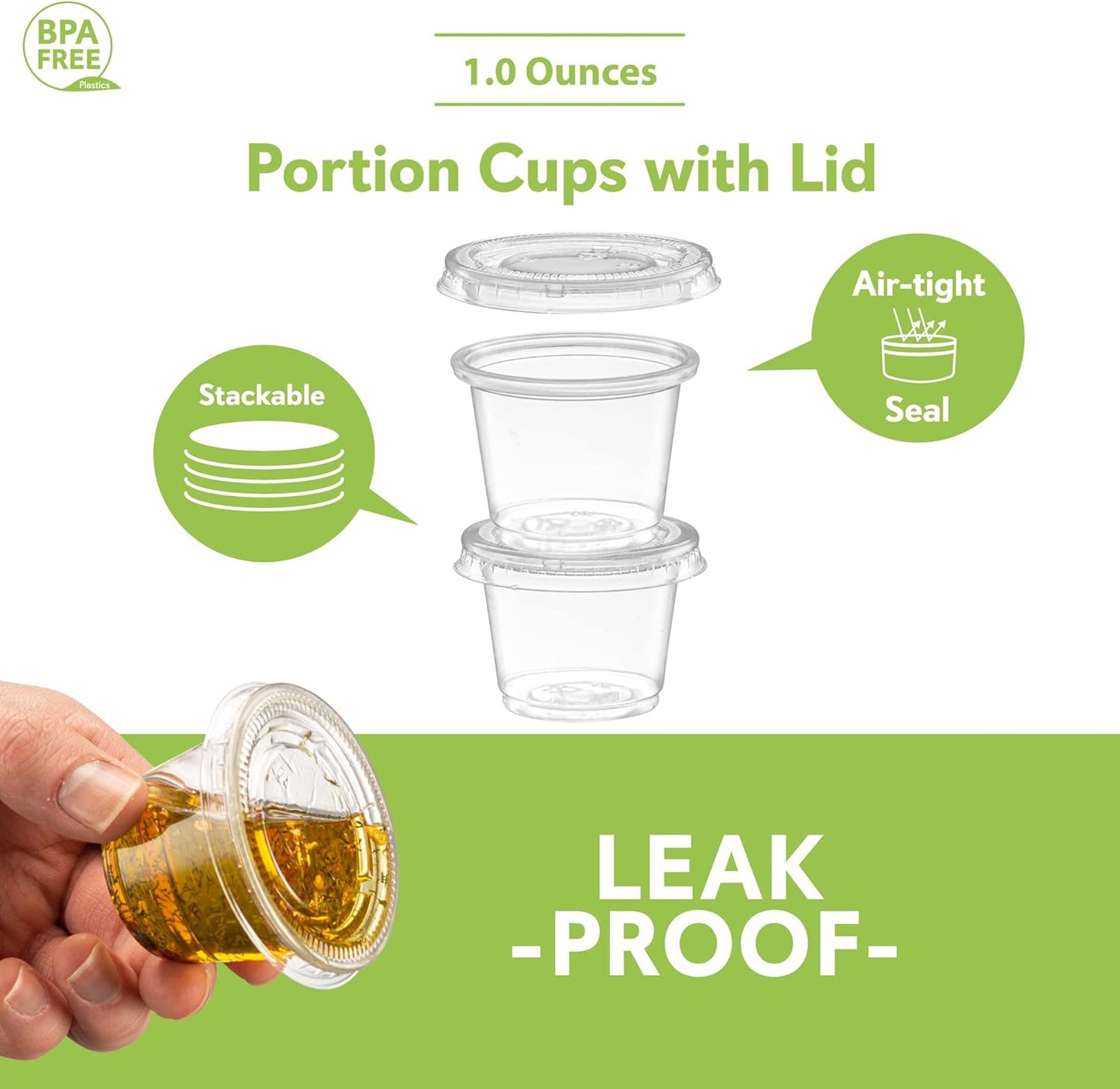 (1 oz - 100 Sets) Clear Diposable Plastic Portion Cups With Lids, Small Mini Containers For Portion Controll, Jello Shots, Meal Prep, Sauce Cups, Slime, Condiments,