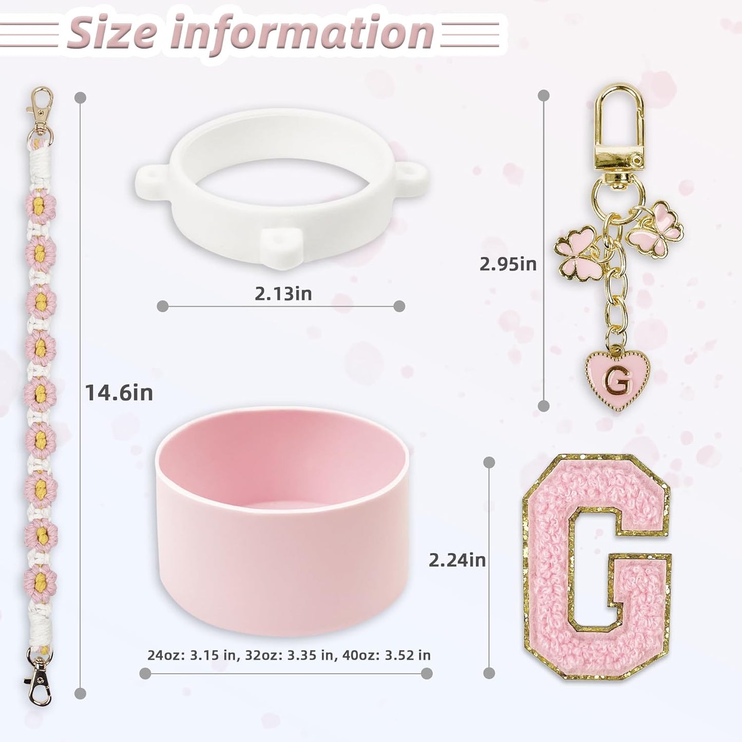 SITKOL Silicone Boot Cute Monogram Set Compatible with Owala Water Bottle 24 oz, 32 oz, 40 oz - Perfect Letter Owala Accessories for Owala Tumbler, Owala Free Sip, Pink Owala, Black Owala