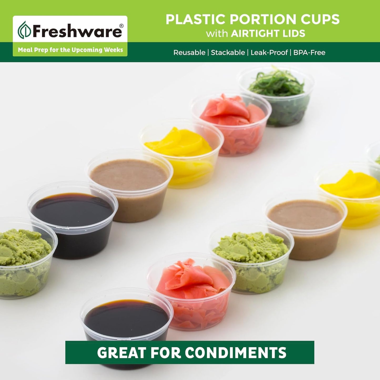 Freshware Plastic Portion Cups with Lids [3.25 Ounce, 200 Sets] Disposable Plastic Cups for Meal Prep, Salad Dressing, Jellos Shot Cups, Souffle Cups, Condiment and Dipping Sauce Cups