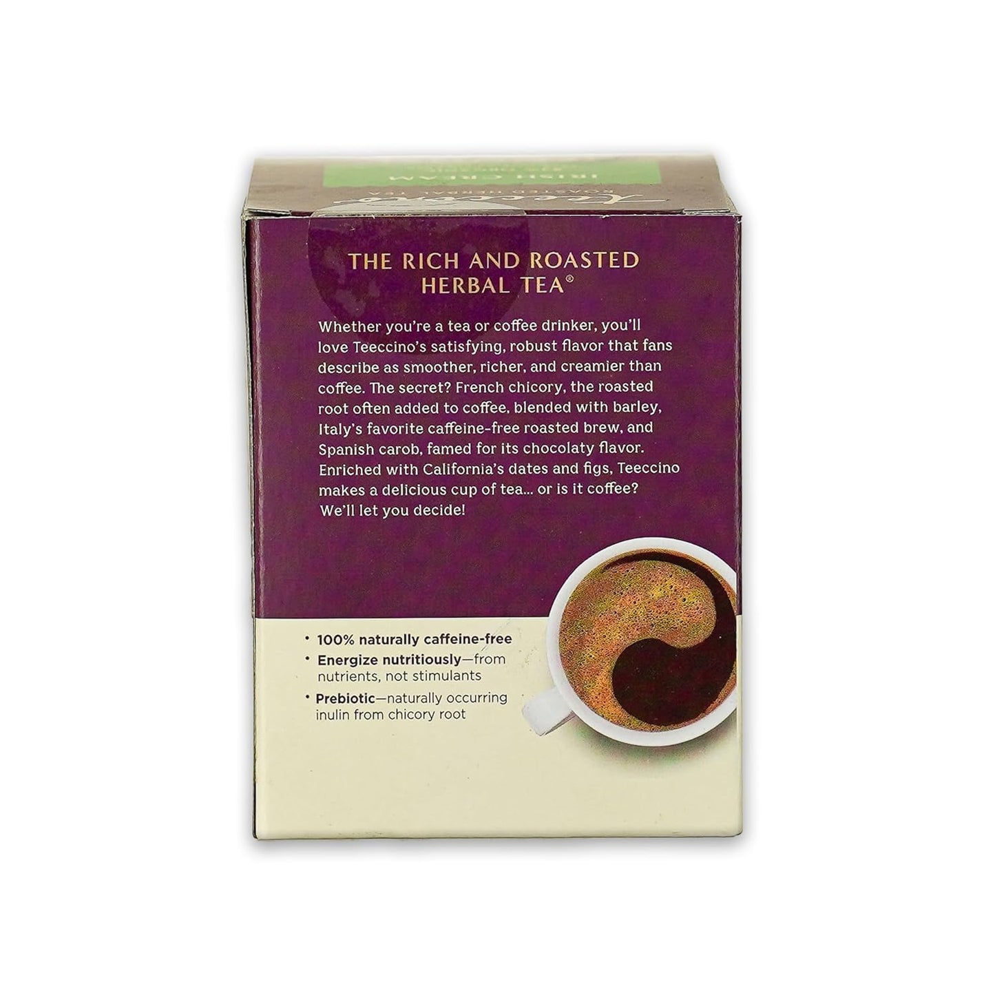 Teeccino Irish Cream Herbal Tea, Rich & Roasted Herbal Tea That’s Caffeine Free & Prebiotic for Natural Energy, 10 Tea Bags