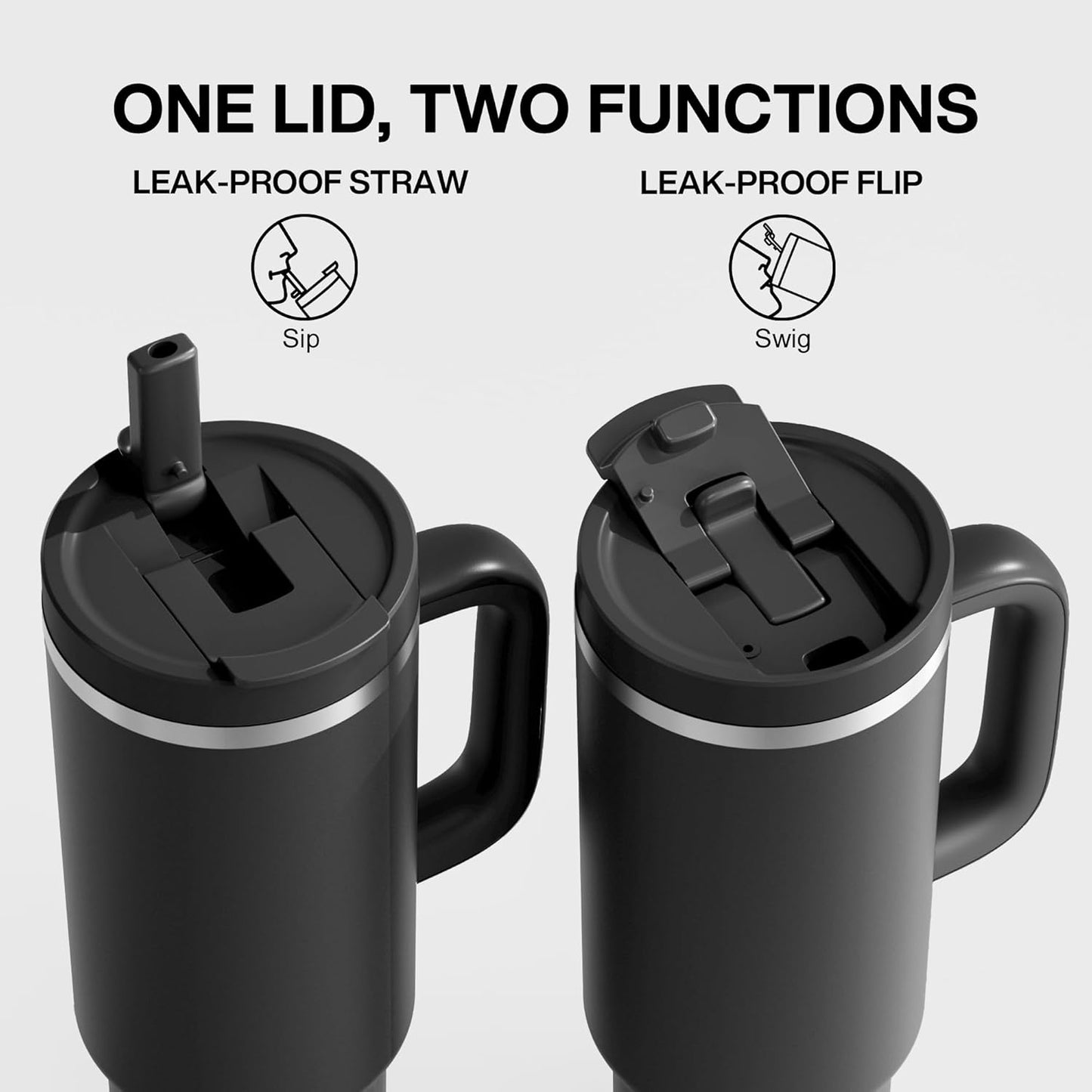 40 oz Tumbler with Handle and Straw: Stainless Steel Insulated Tumbler Keeps Cold for 24 Hours, Leakproof Travel Cup Fits in Cup Holder and BPA-Free, Black Night