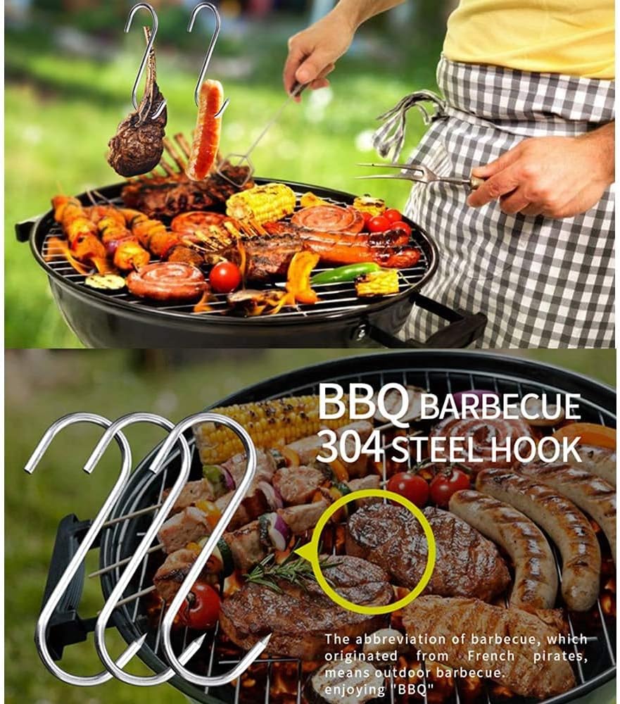 ARTOYS Meat Hooks 4'' 4mm, SUS304 Stainless Steel Butcher's Hook(10Pack), Meat Hook for Smoker, Drying, Butchering, Smoking, BBQ, Grilling,Jerky.