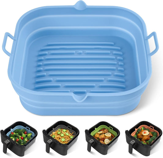 Silicone Air Fryer Liners Square - Reusable Airfryer Silicone Basket - Easy to Clean Air Fryers Silicone Pot for 5.8 to 8 Qt Air Fryer Baking Tray Oven Accessories, 8.5 Inch Large